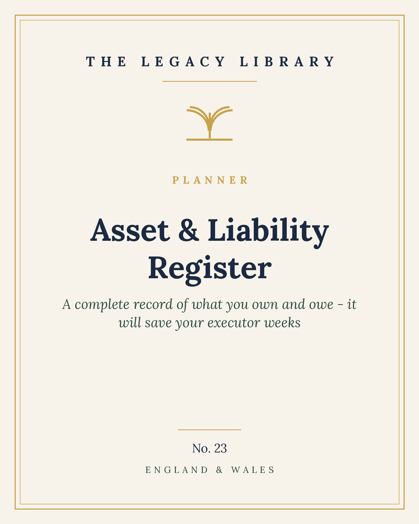 The Legacy Library — Asset & Liability Register cover