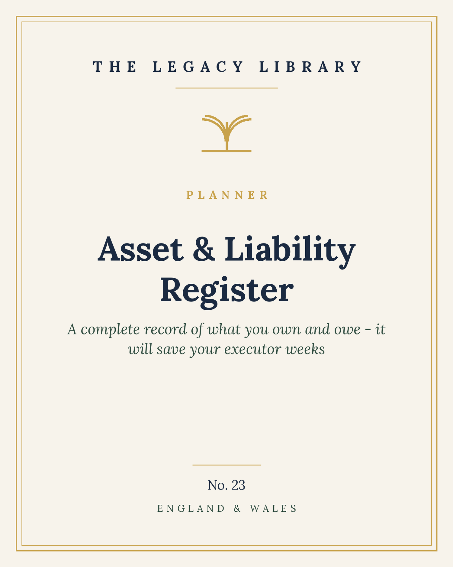 The Legacy Library — Asset & Liability Register cover