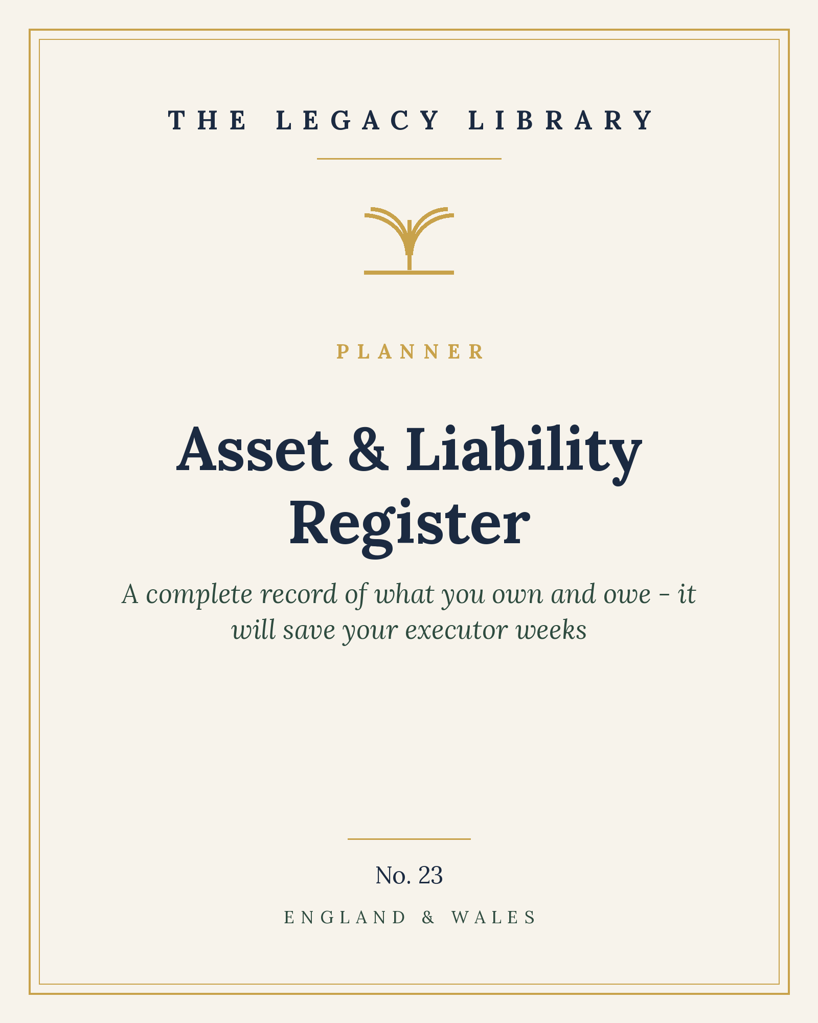 The Legacy Library — Asset & Liability Register cover